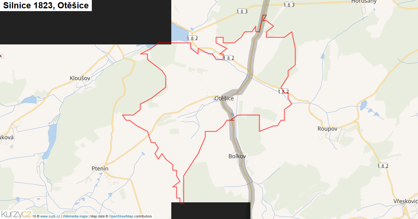 Otěšice, Silnice 1823 - Mapa