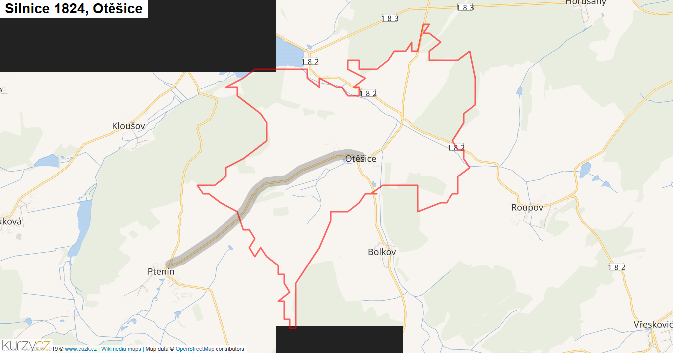 Otěšice, Silnice 1824 - Mapa