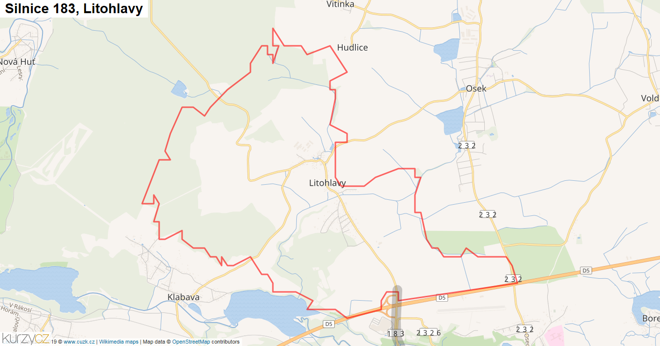 Litohlavy, Silnice 183 - Mapa