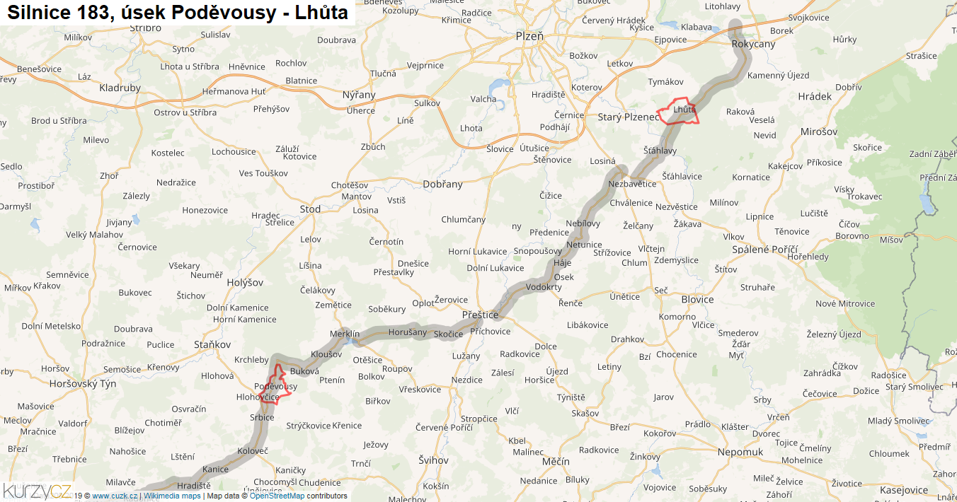 Úsek Poděvousy - Lhůta, Silnice 183 - Mapa
