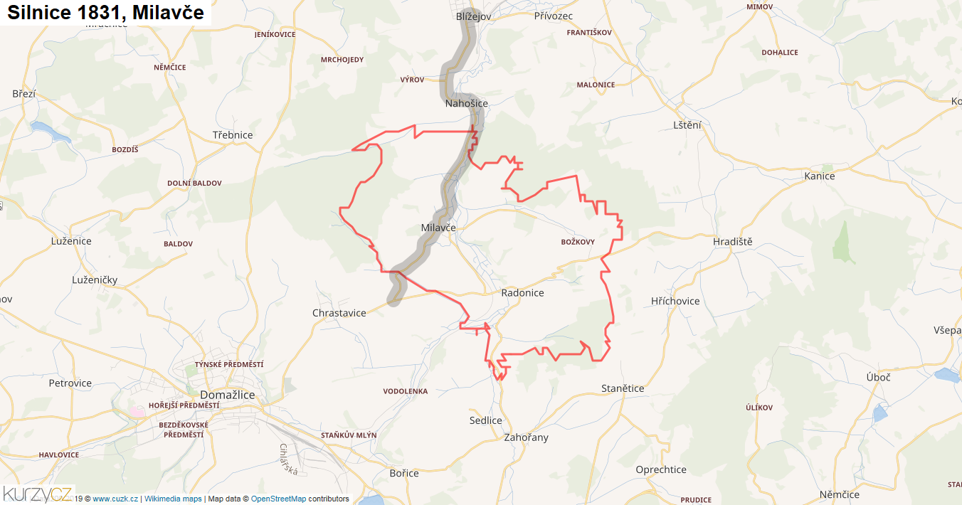 Milavče, Silnice 1831 - Mapa