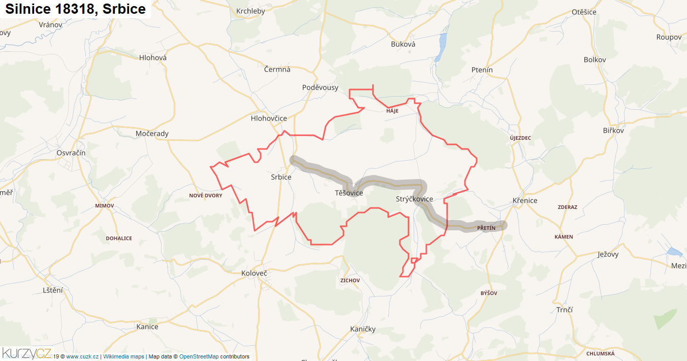 Srbice, Silnice 18318 - Mapa