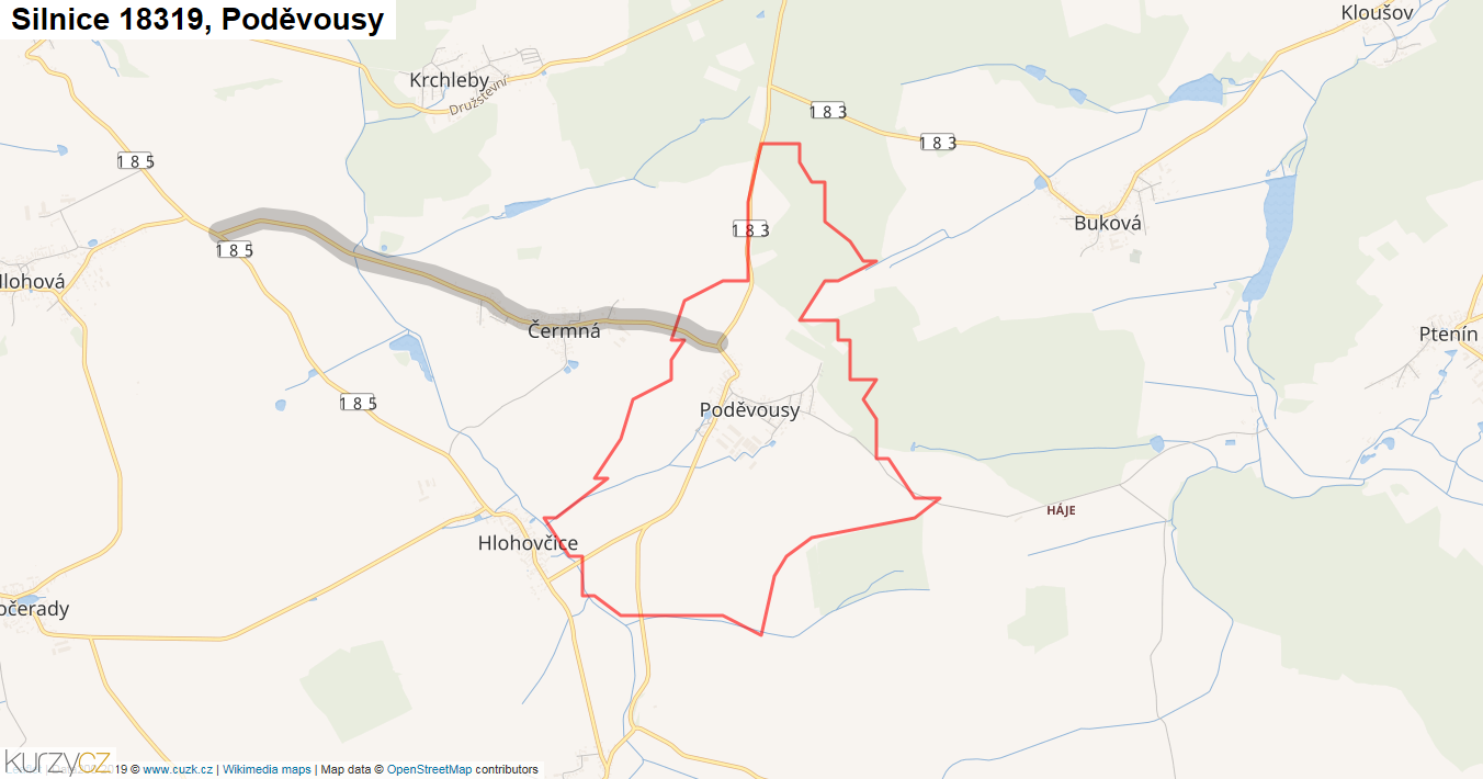 Poděvousy, Silnice 18319 - Mapa