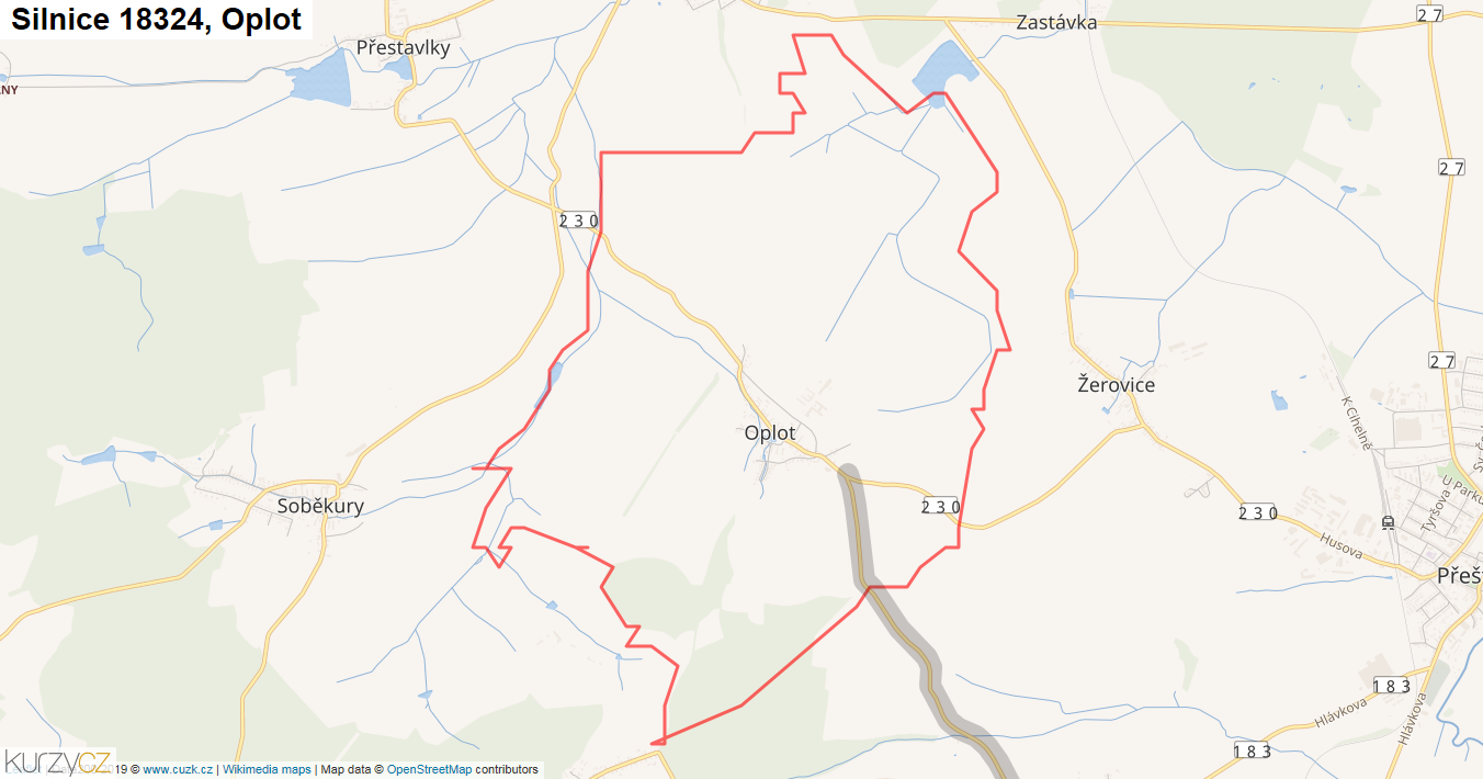 Oplot, Silnice 18324 - Mapa