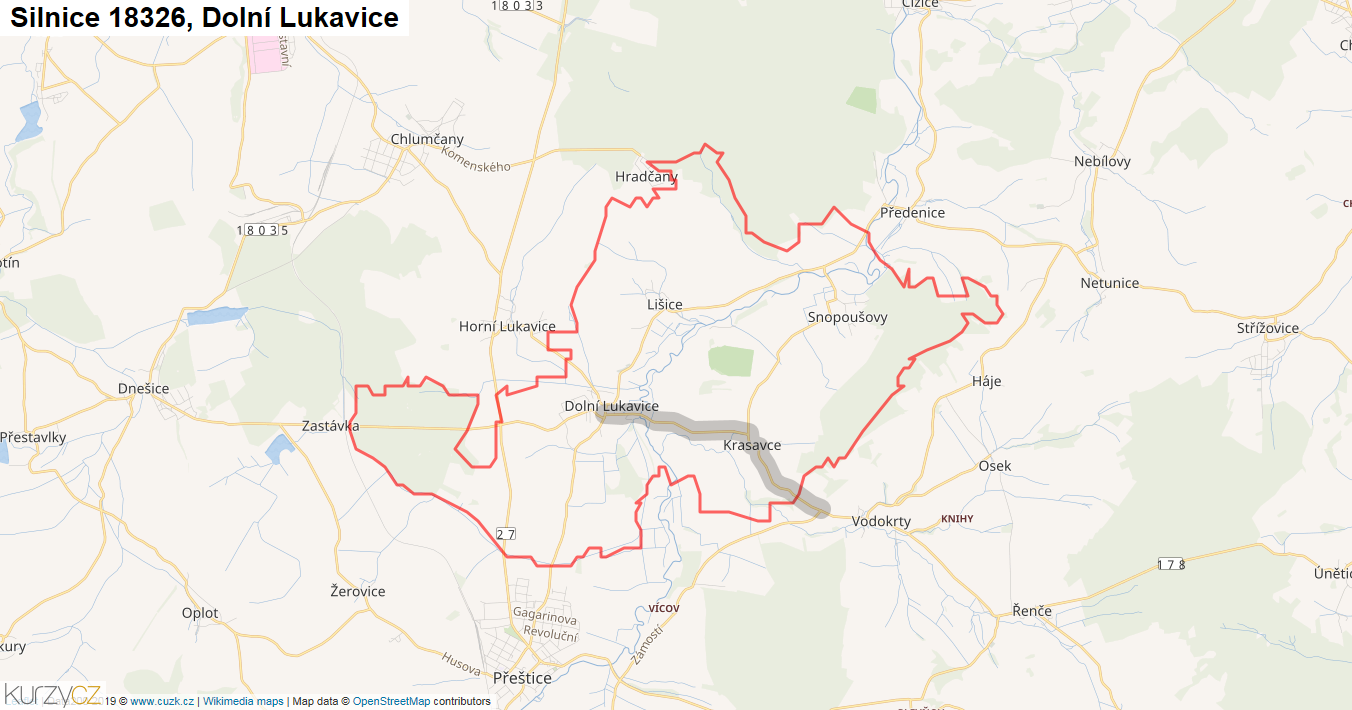 Dolní Lukavice, Silnice 18326 - Mapa