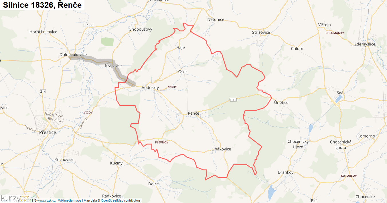 Řenče, Silnice 18326 - Mapa