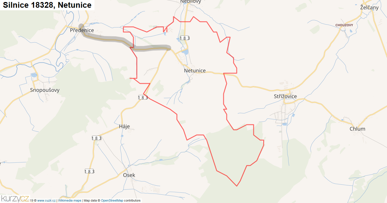 Netunice, Silnice 18328 - Mapa