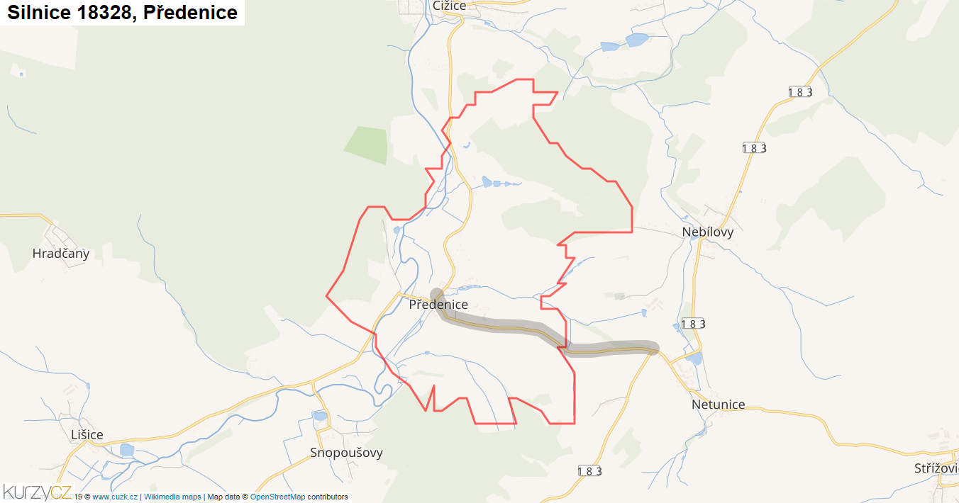 Předenice, Silnice 18328 - Mapa