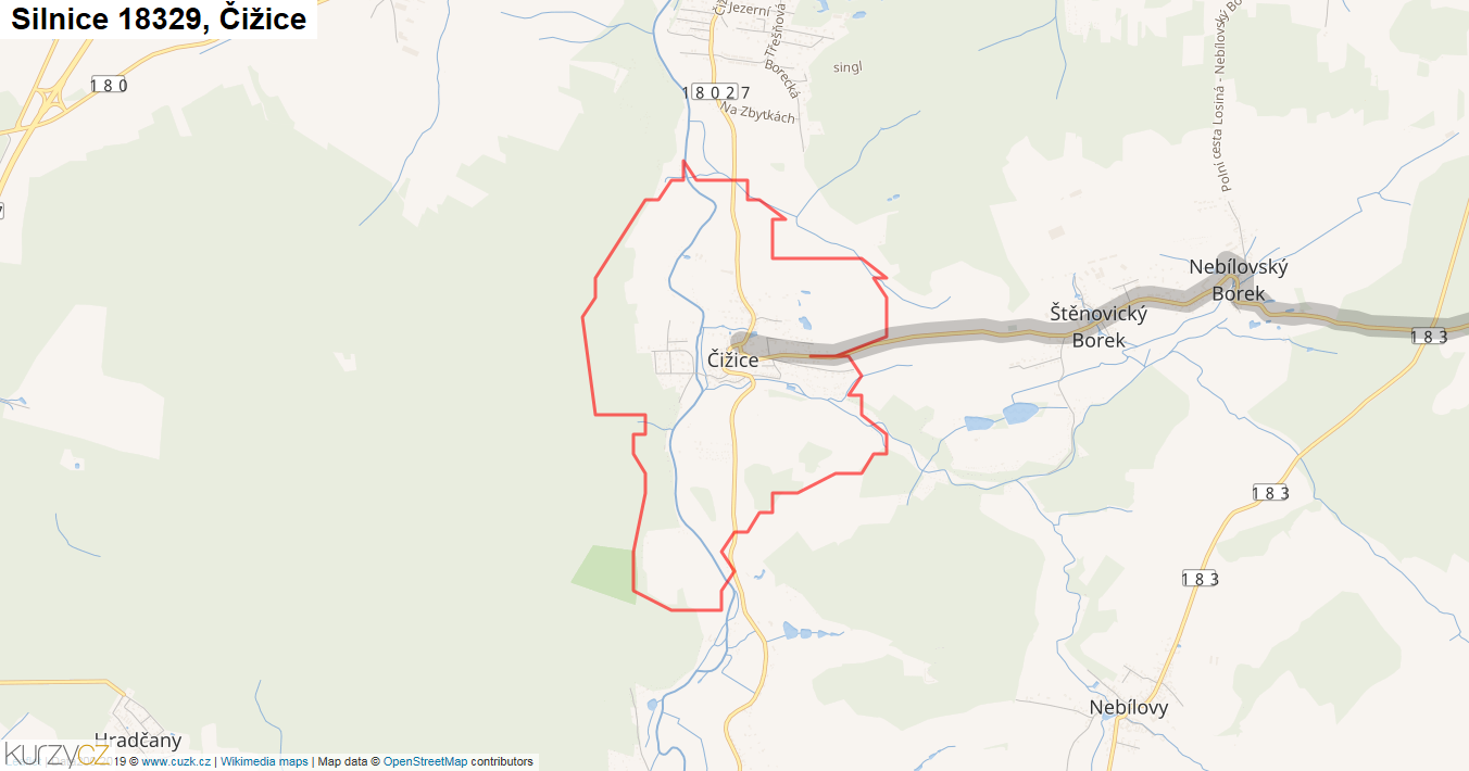 Čižice, Silnice 18329 - Mapa