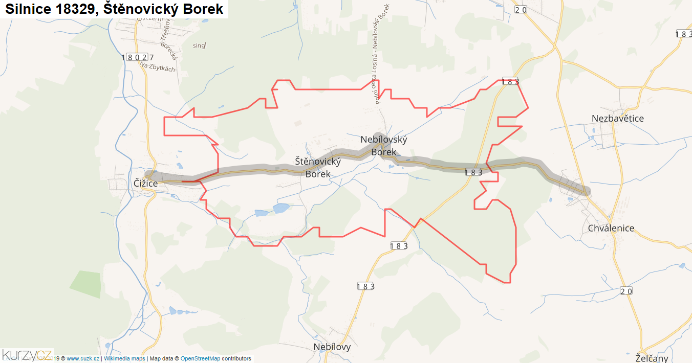 Štěnovický Borek, Silnice 18329 - Mapa