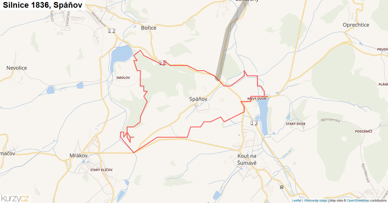 Spáňov, Silnice 1836 - Mapa