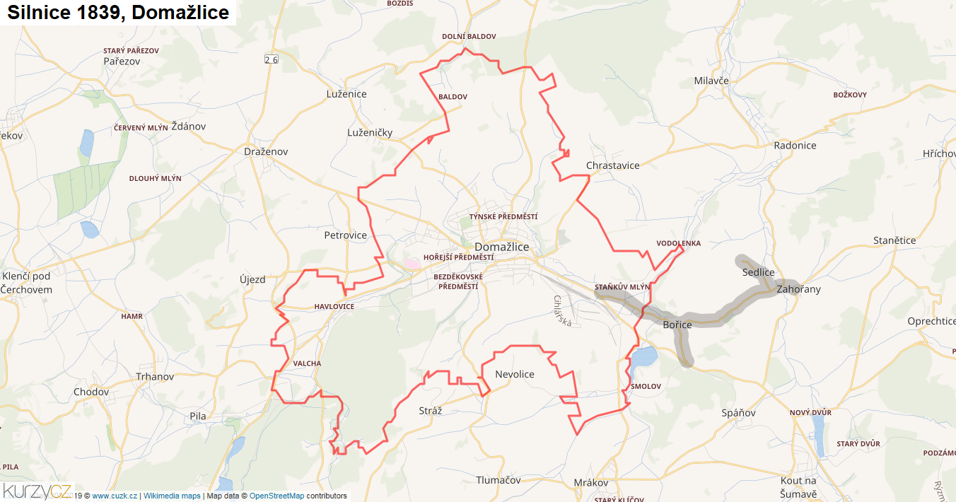 Domažlice, Silnice 1839 - Mapa