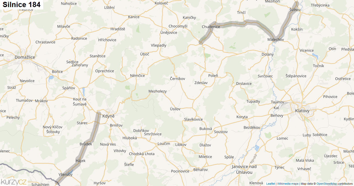 Silnice 184 - mapa Silnice 184