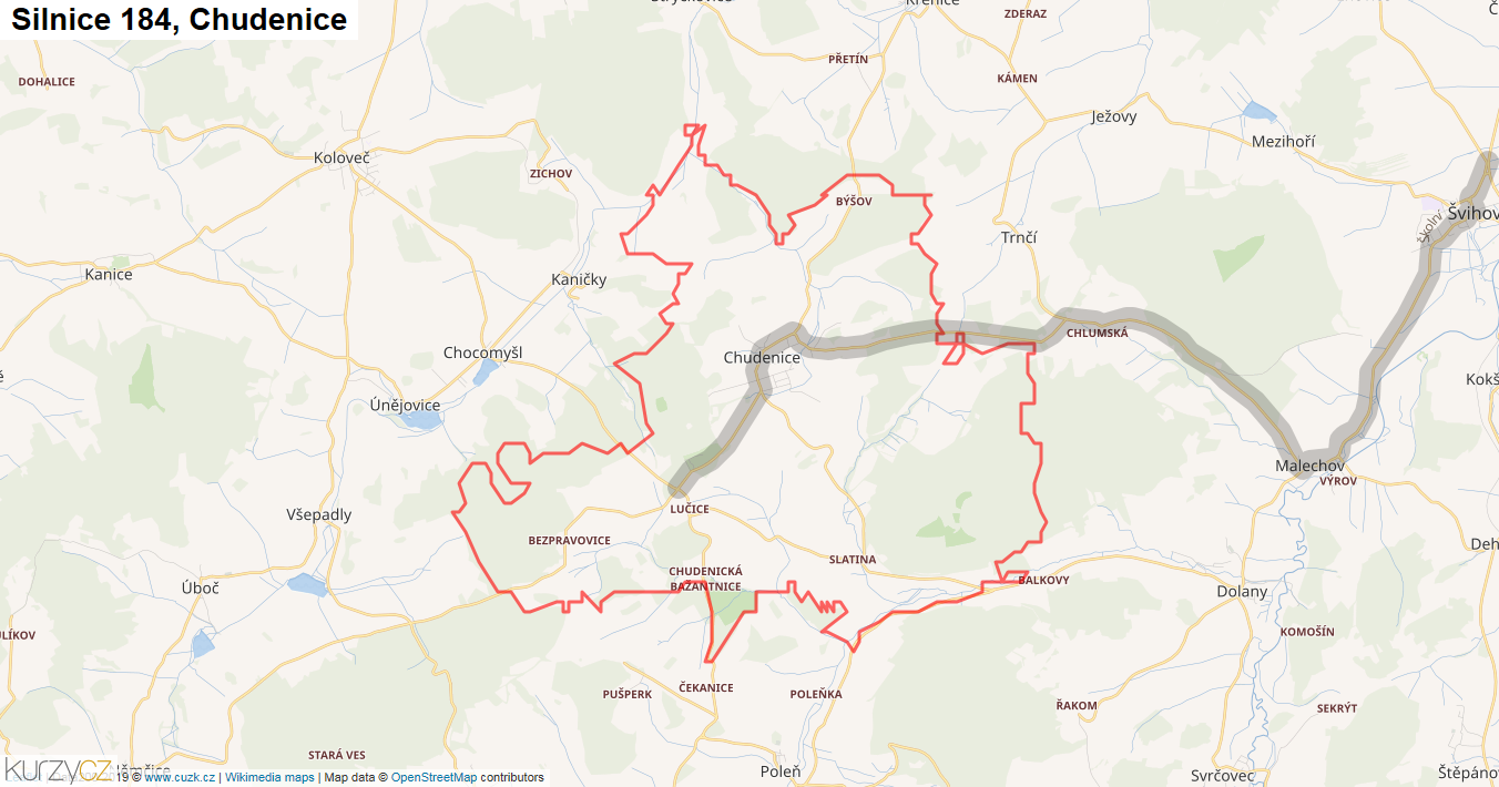 Chudenice, Silnice 184 - Mapa