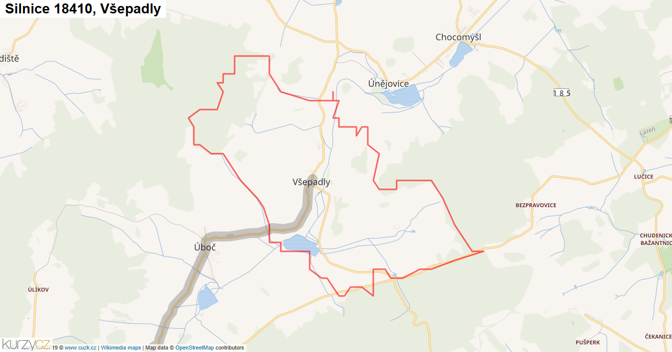 Všepadly, Silnice 18410 - Mapa
