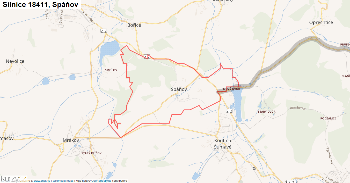 Spáňov, Silnice 18411 - Mapa