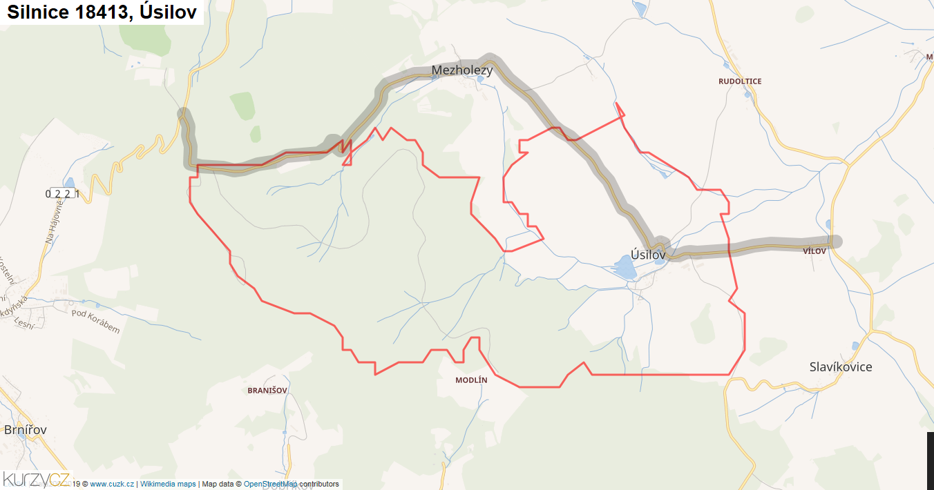 Úsilov, Silnice 18413 - Mapa