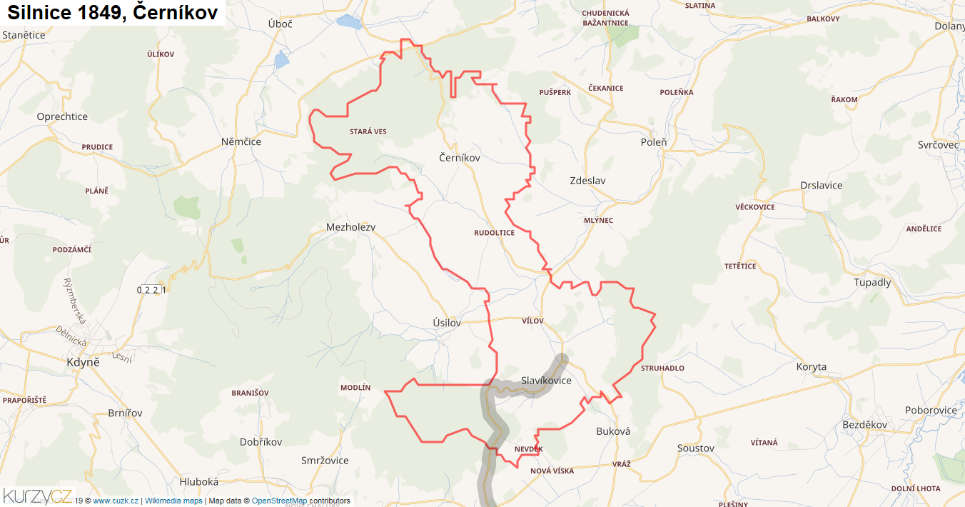 Černíkov, Silnice 1849 - Mapa