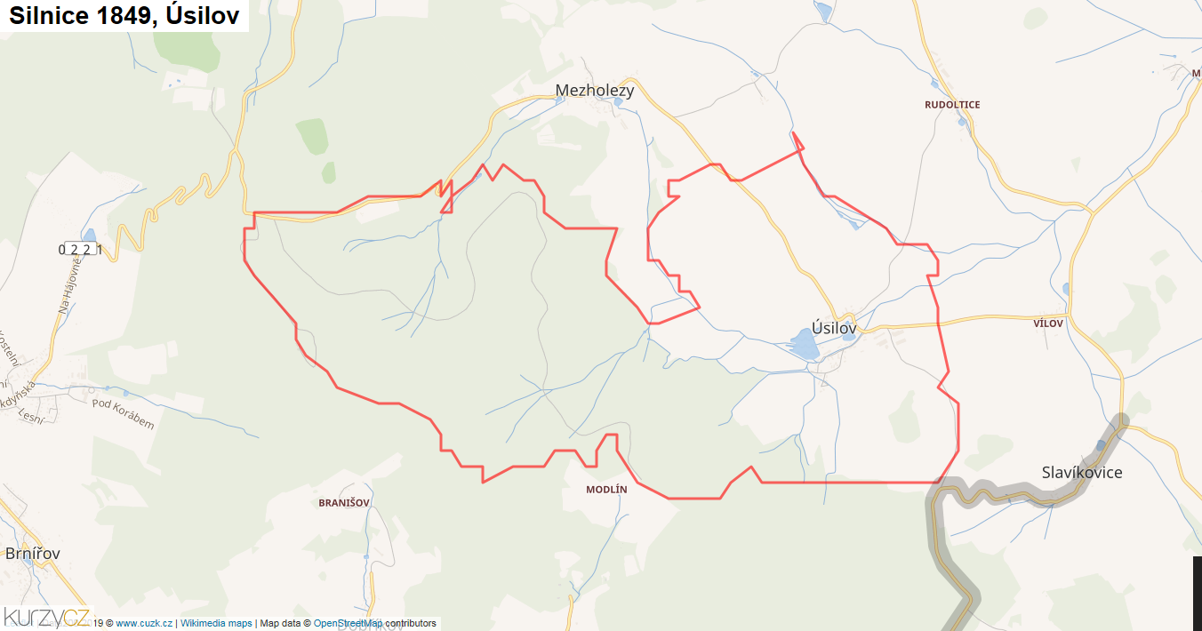 Úsilov, Silnice 1849 - Mapa
