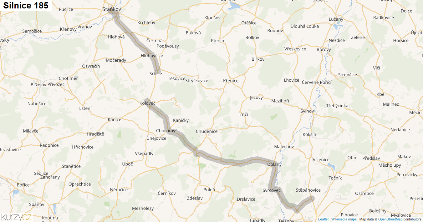 Silnice 185 - mapa Silnice 185