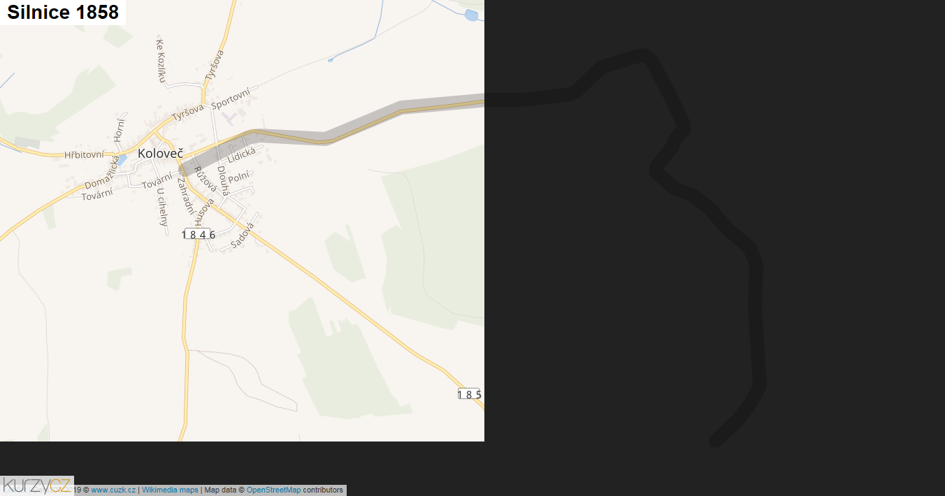 Silnice 1858 - mapa Silnice 1858