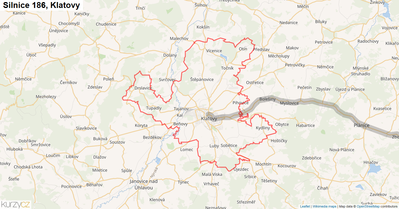 Klatovy, Silnice 186 - Mapa