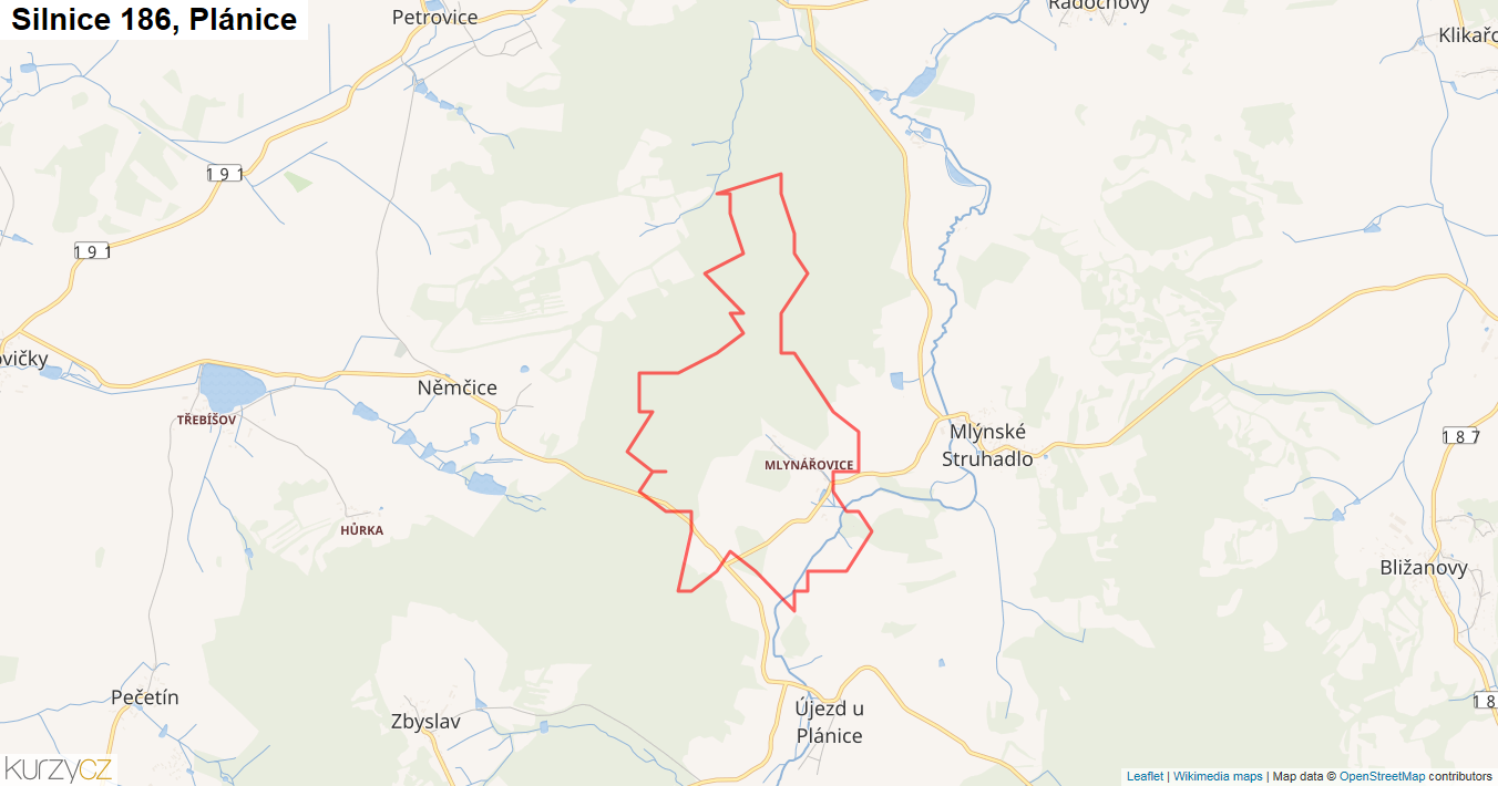 Plánice, Silnice 186 - Mapa