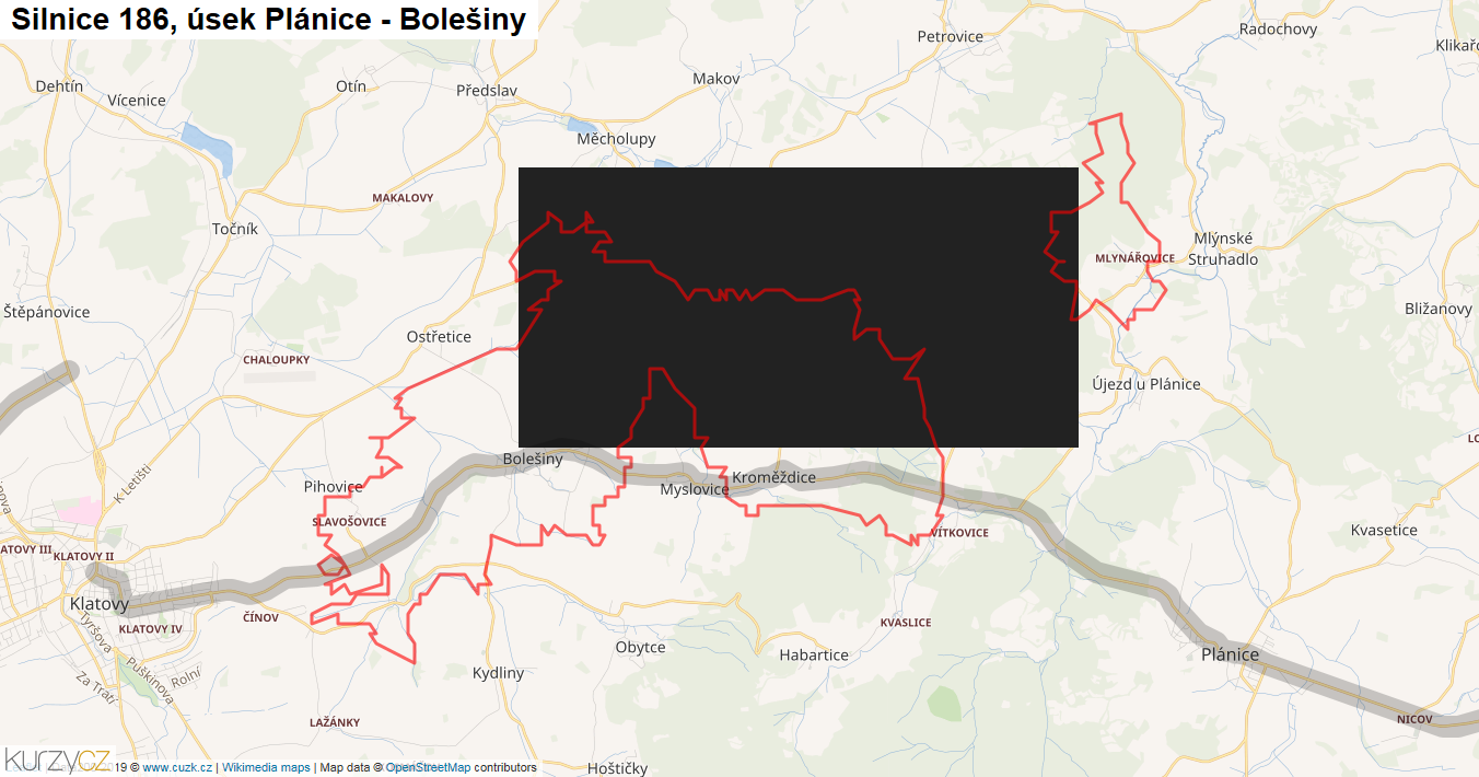 Úsek Plánice - Bolešiny, Silnice 186 - Mapa
