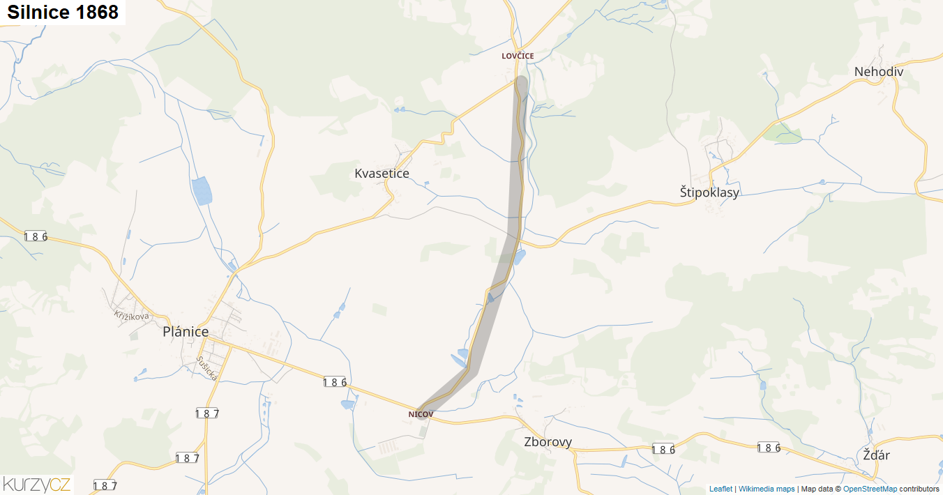 Silnice 1868 - mapa Silnice 1868