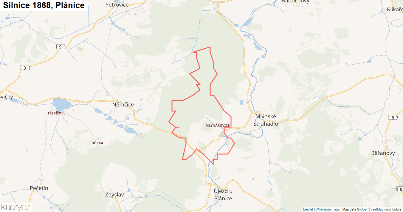 Plánice, Silnice 1868 - Mapa