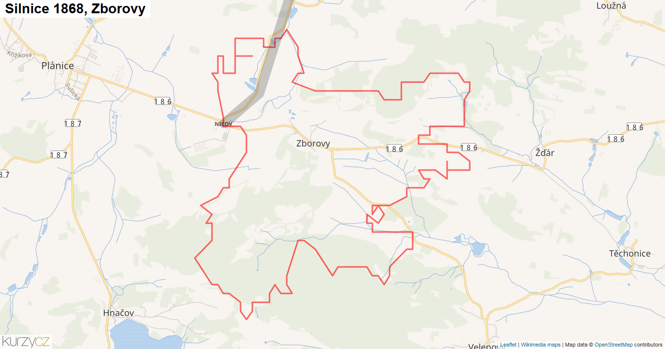 Zborovy, Silnice 1868 - Mapa
