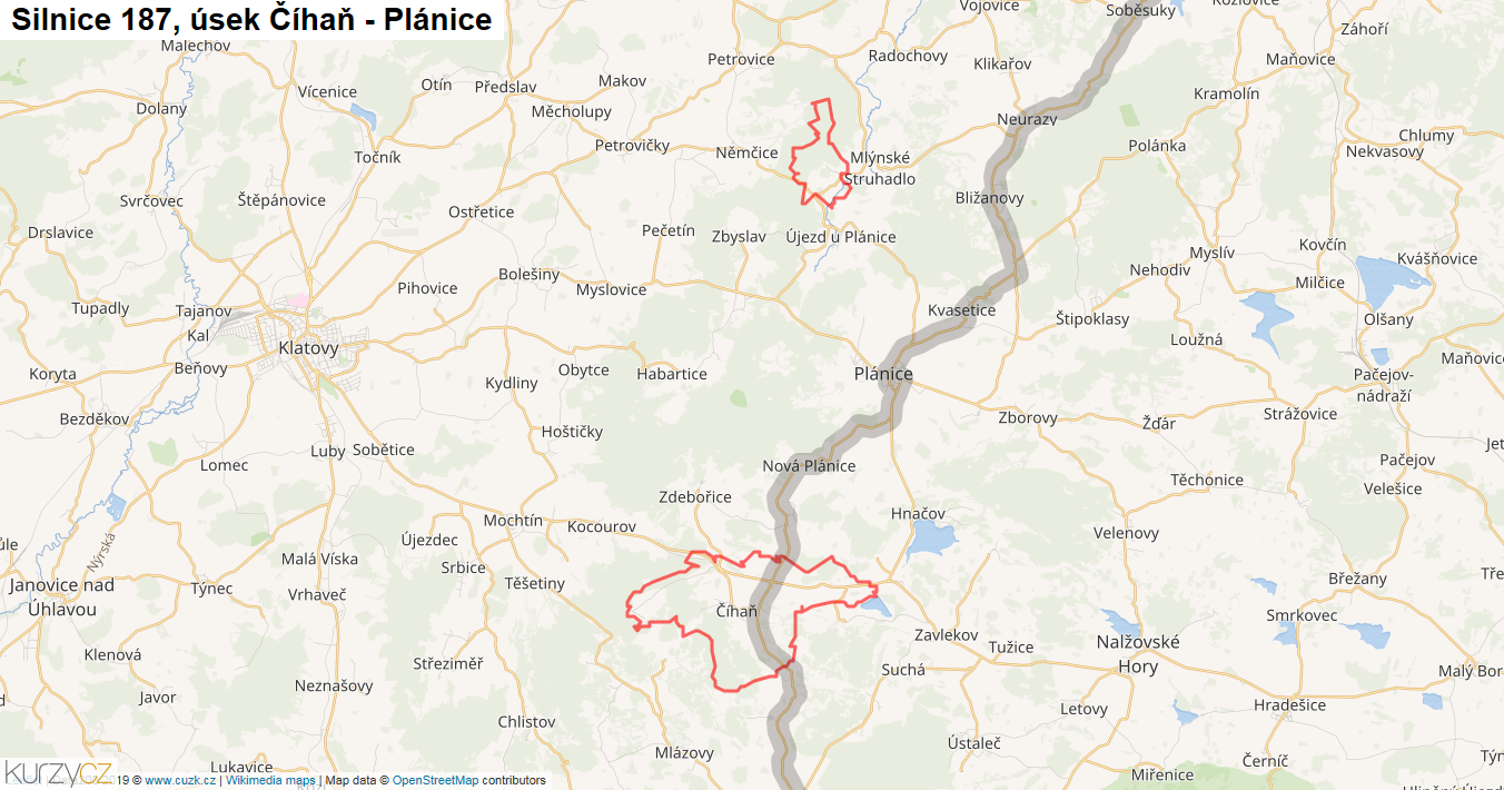 Úsek Číhaň - Plánice, Silnice 187 - Mapa