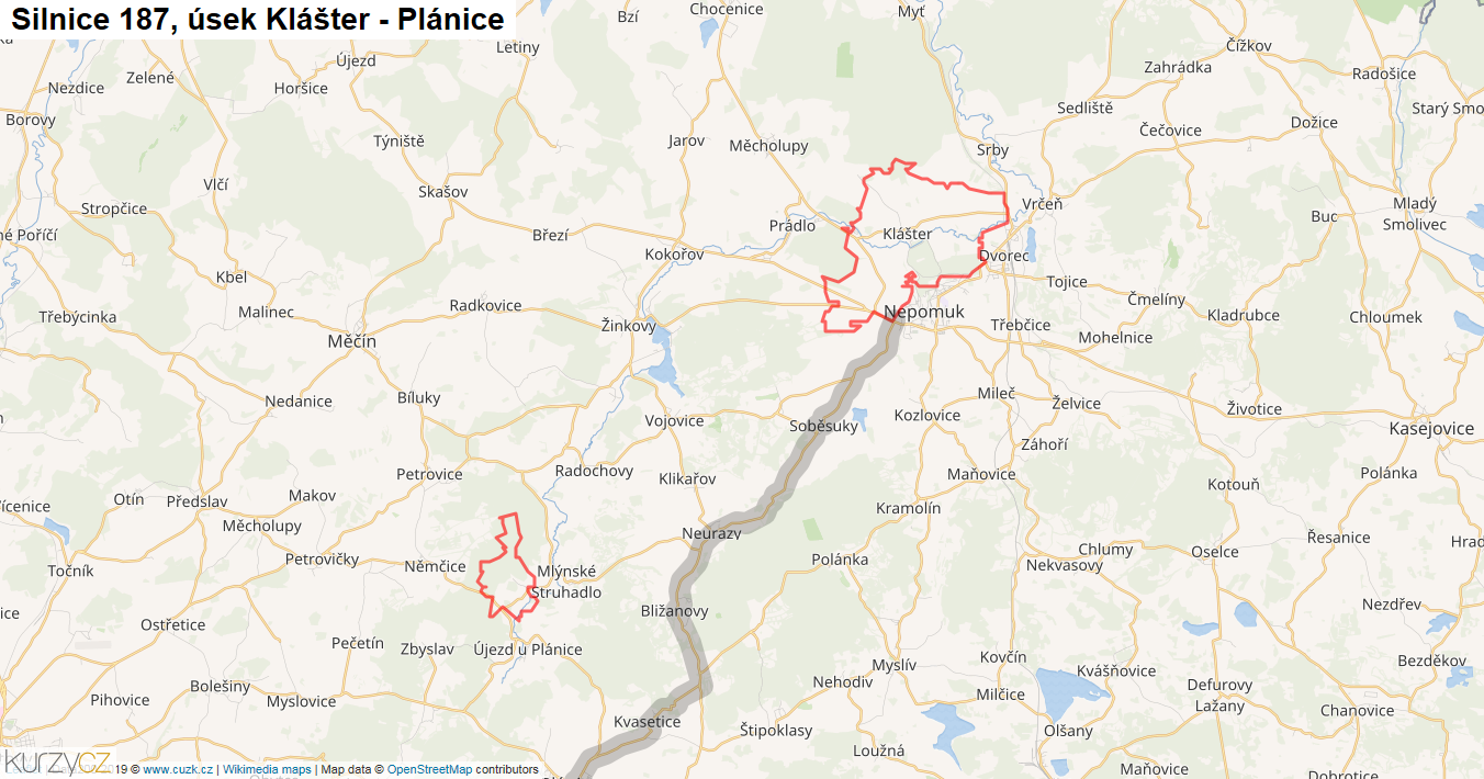 Úsek Klášter - Plánice, Silnice 187 - Mapa