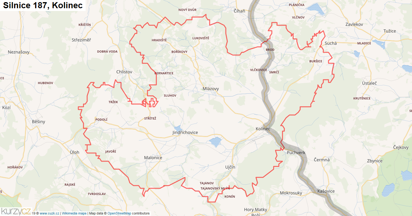 Kolinec, Silnice 187 - Mapa