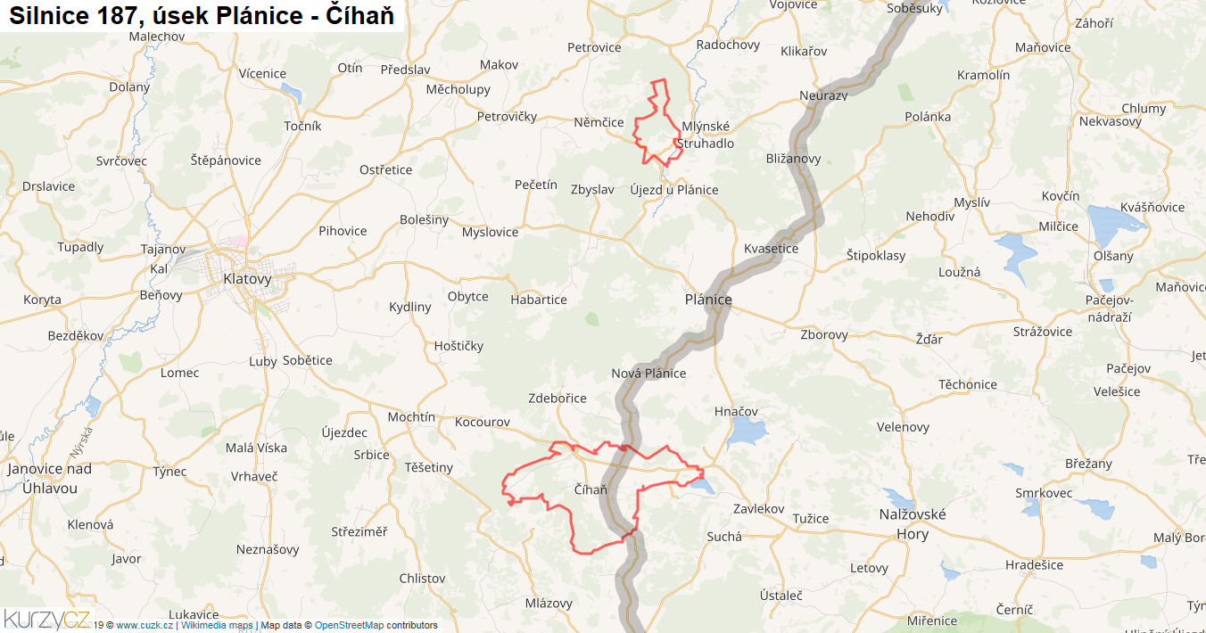 Úsek Plánice - Číhaň, Silnice 187 - Mapa
