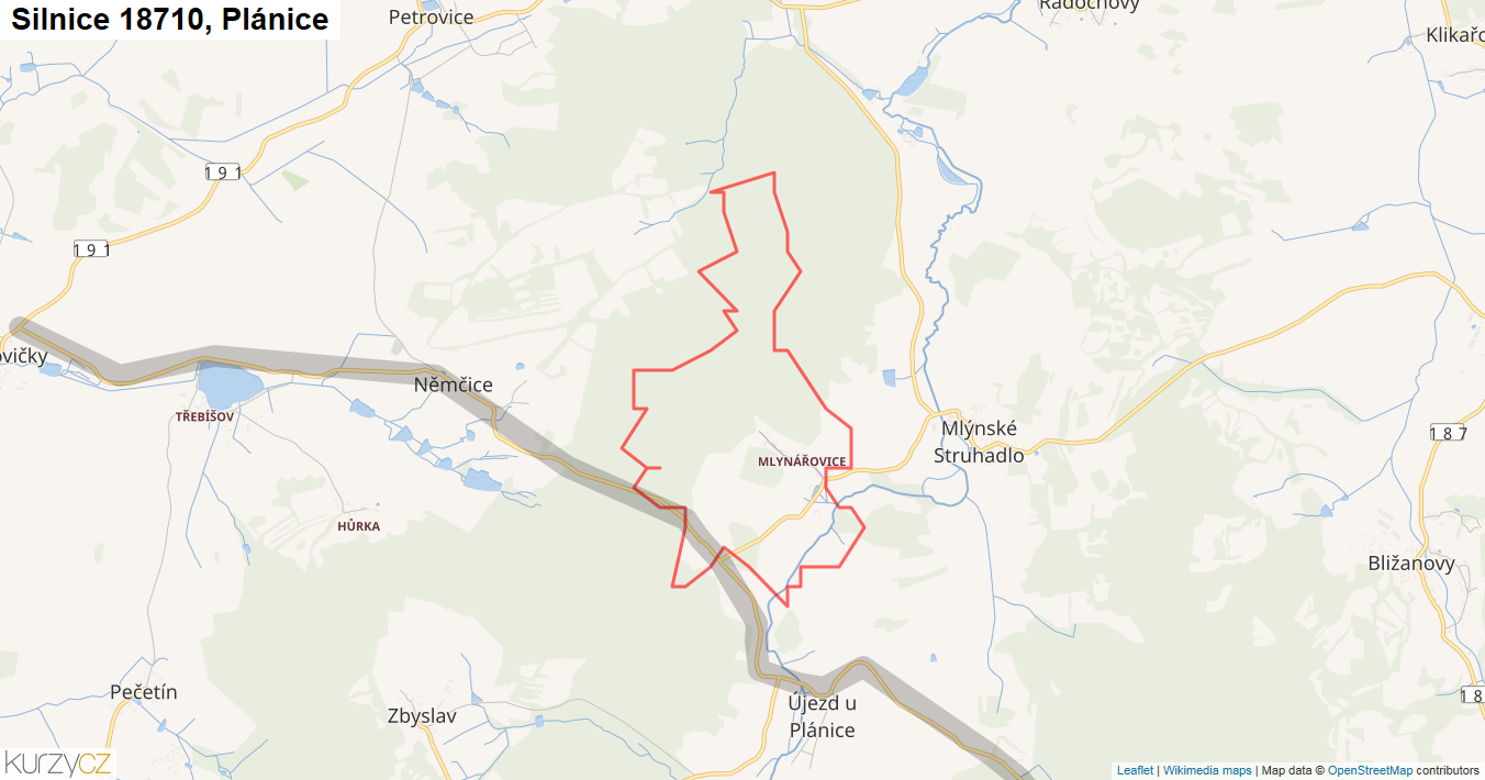Plánice, Silnice 18710 - Mapa