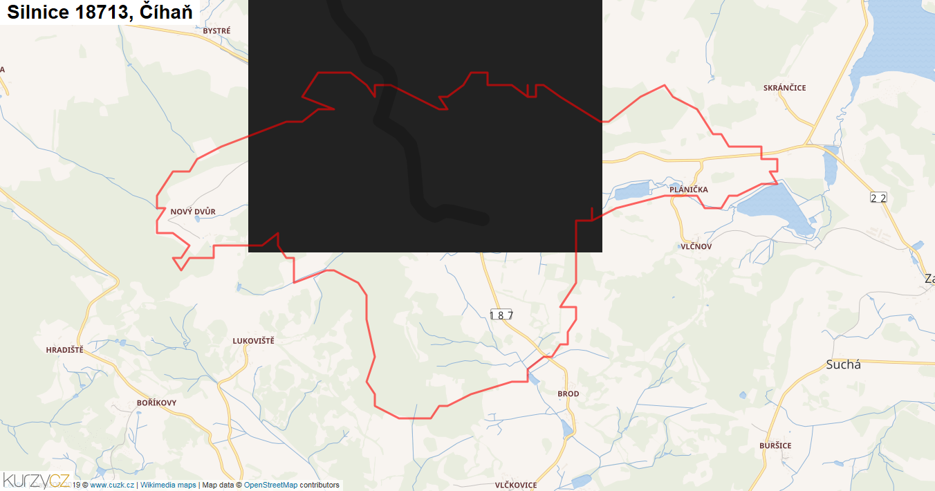 Číhaň, Silnice 18713 - Mapa