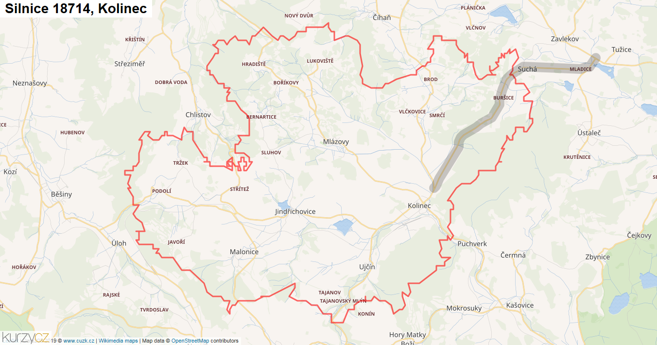 Kolinec, Silnice 18714 - Mapa