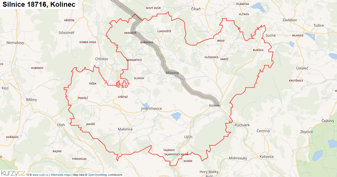 Kolinec, Silnice 18716 - Mapa