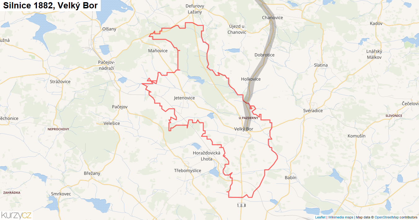 Velký Bor, Silnice 1882 - Mapa