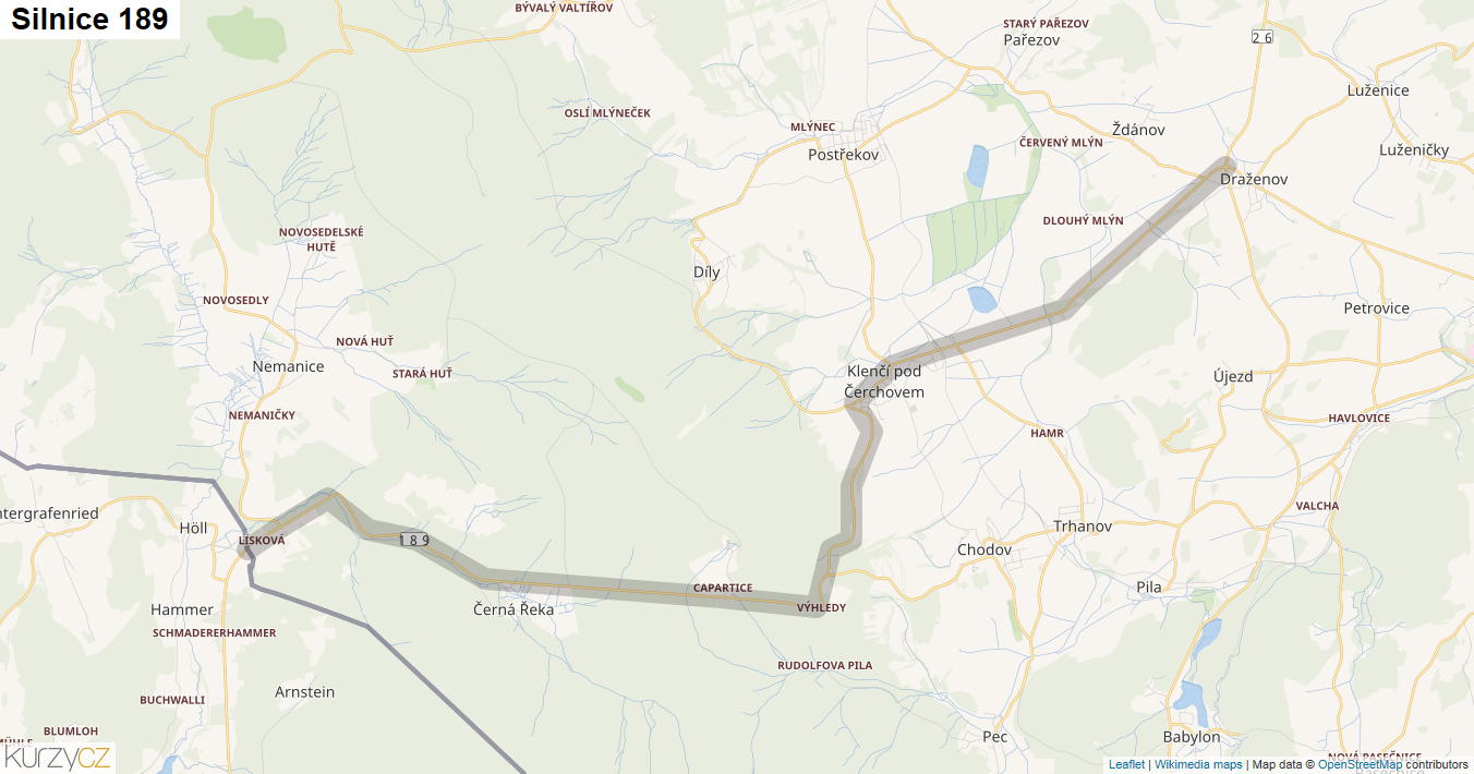 Silnice 189 - mapa Silnice 189
