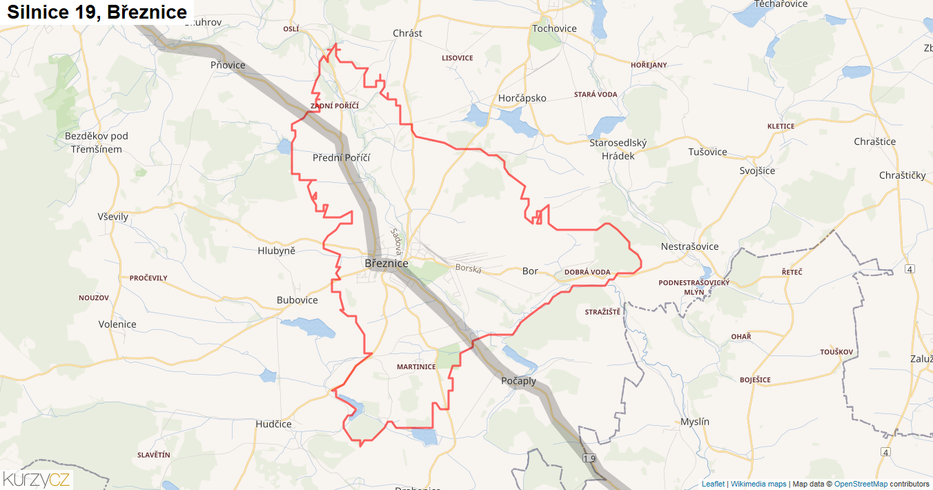 Březnice, Silnice 19 - Mapa