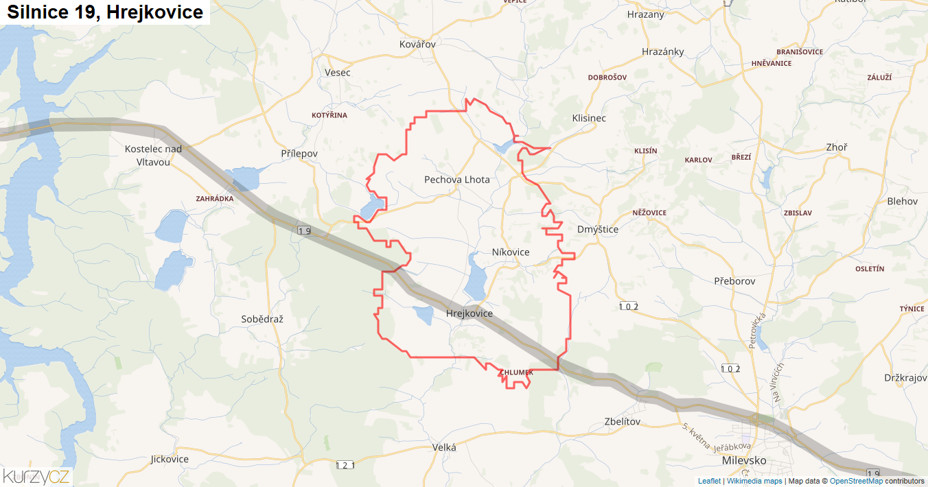 Hrejkovice, Silnice 19 - Mapa