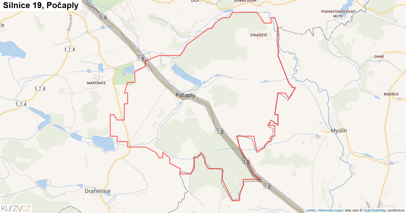 Počaply, Silnice 19 - Mapa