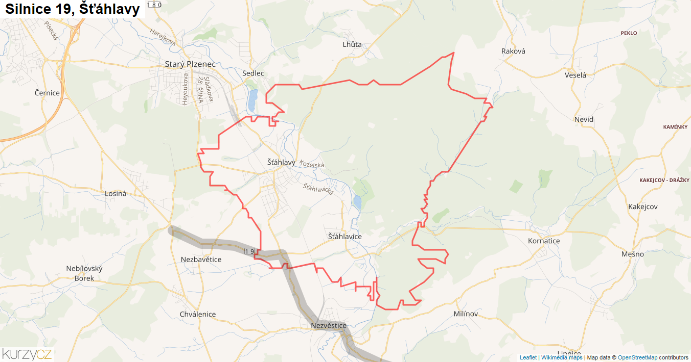 Šťáhlavy, Silnice 19 - Mapa