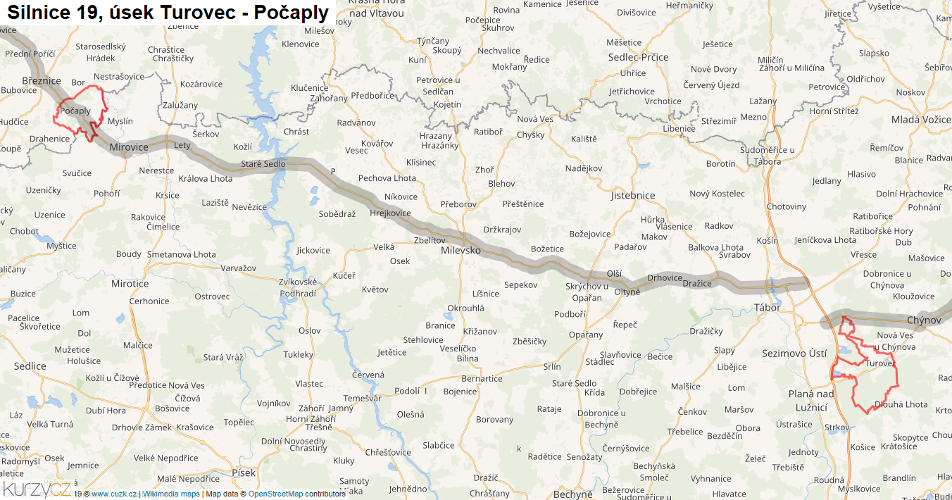 Úsek Turovec - Počaply, Silnice 19 - Mapa