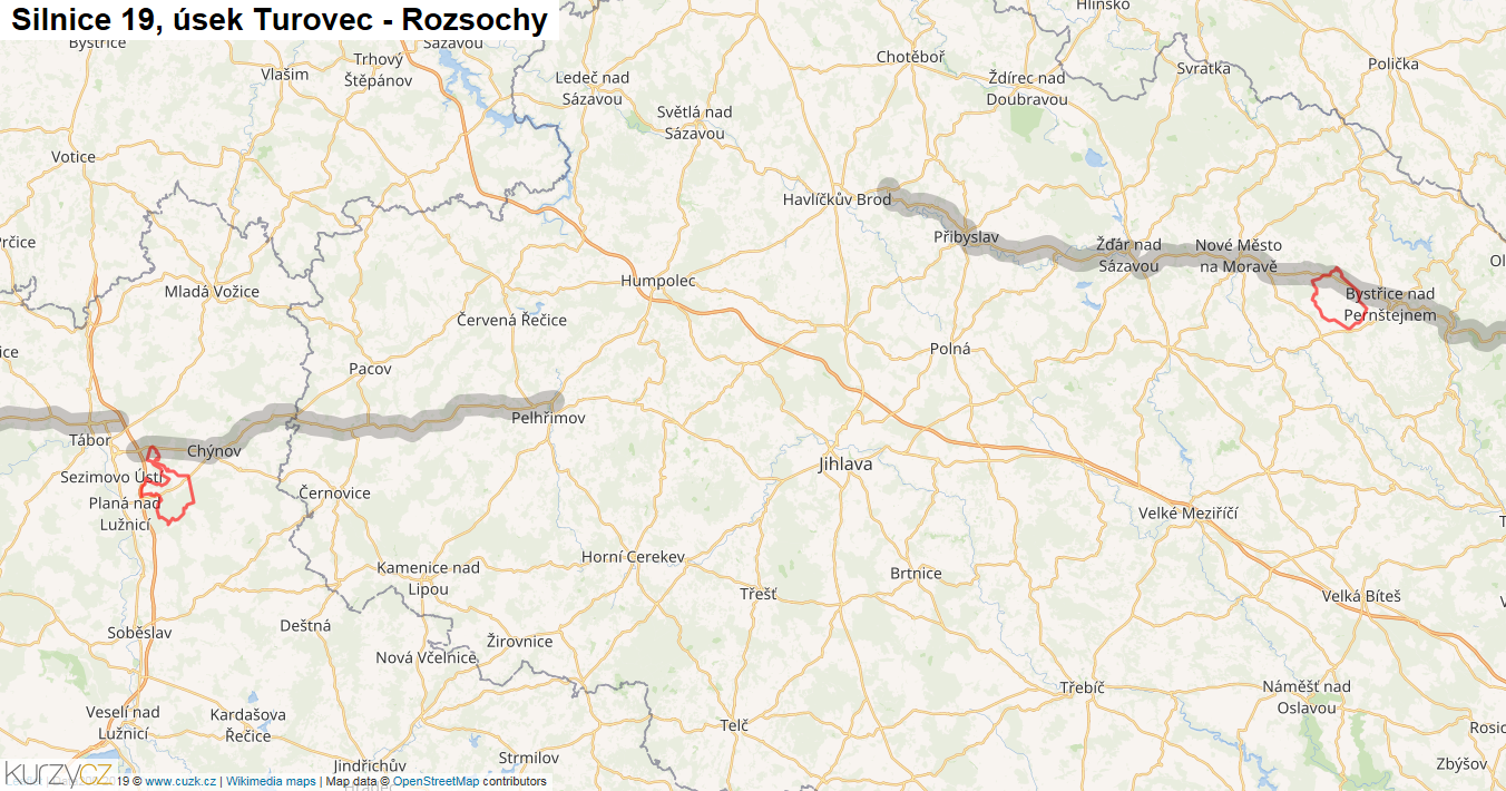 Úsek Turovec - Rozsochy, Silnice 19 - Mapa