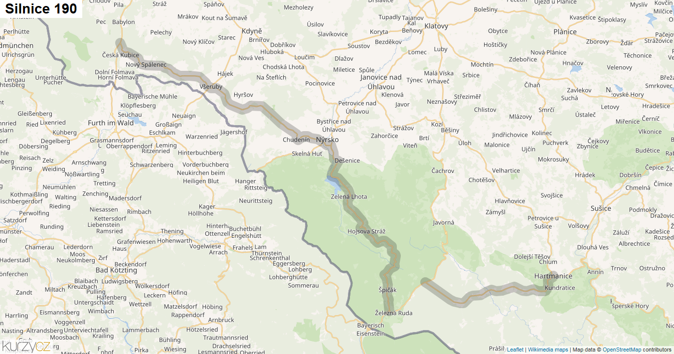 Silnice 190 - mapa Silnice 190