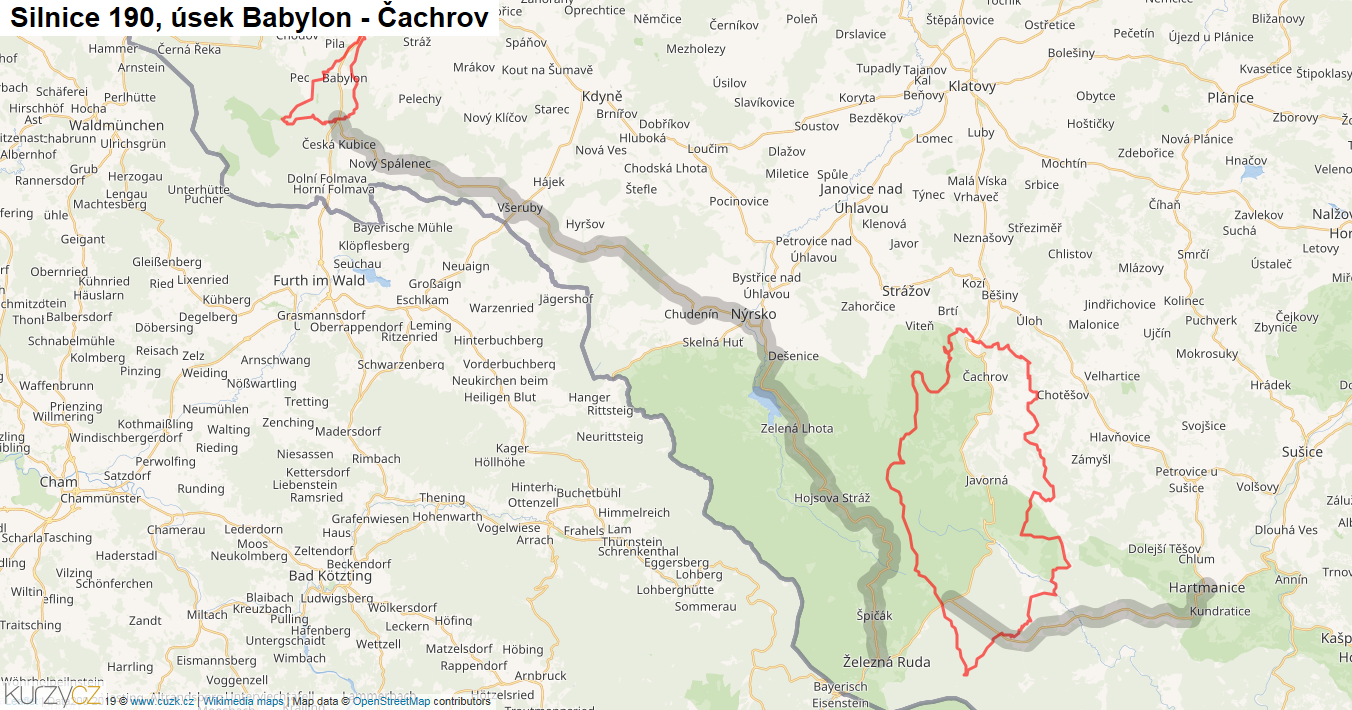Úsek Babylon - Čachrov, Silnice 190 - Mapa