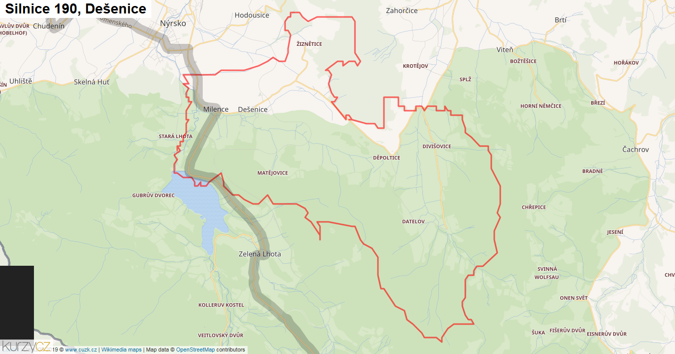 Dešenice, Silnice 190 - Mapa